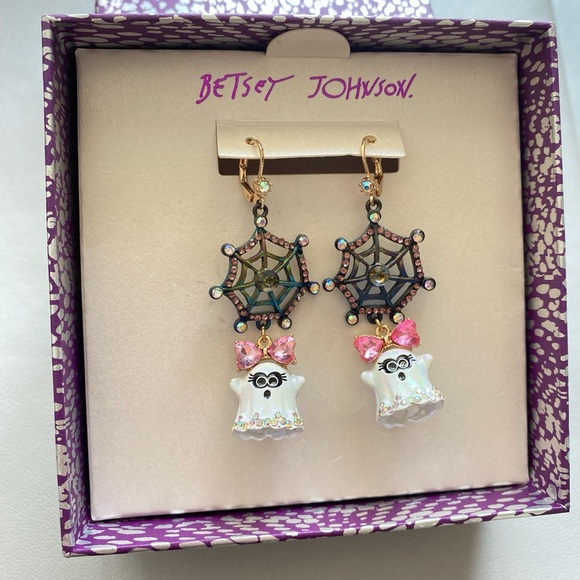 BETSEY JOHNSON Halloween Multi Crystal & Glitter Boo-Ghost Drop Earrings NIB - Picture 2 of 6